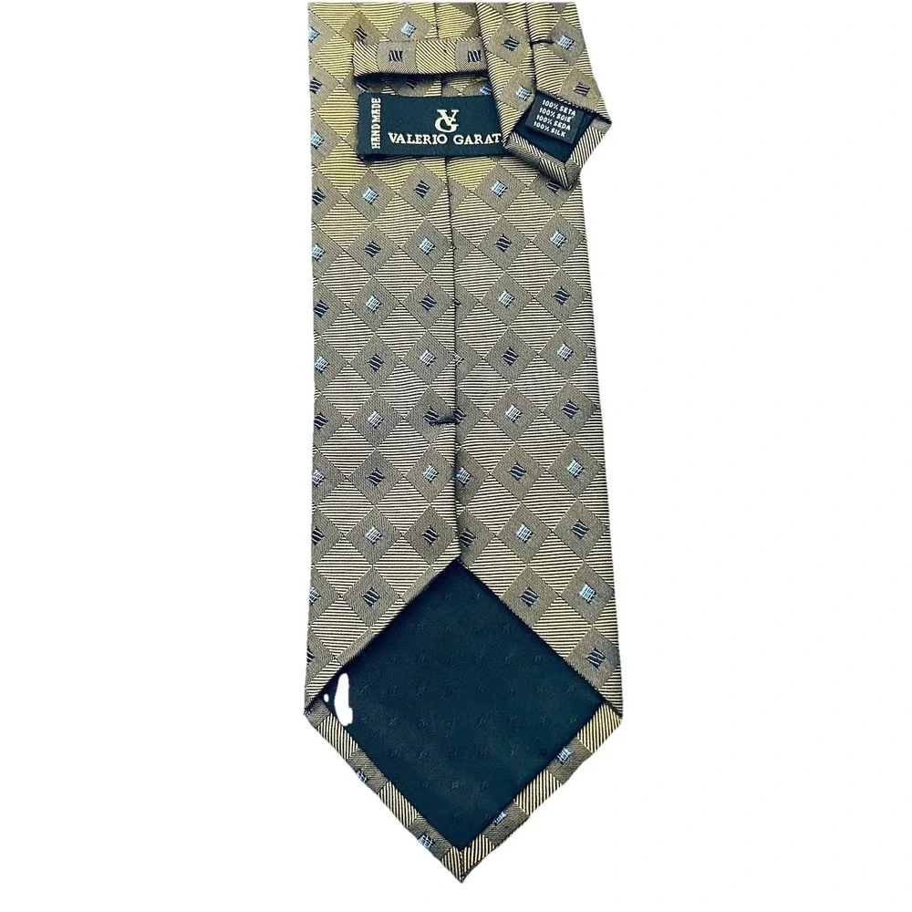 Valerio Garati Mens Silk Handmade Tie Antique Gold Geometric Extra Long 3.5 x 61